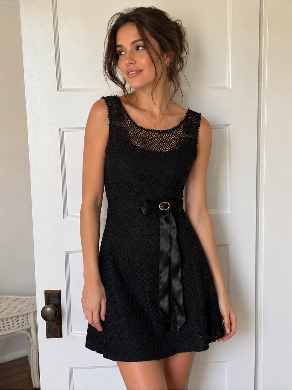 Vintage 70s Black lace short dress